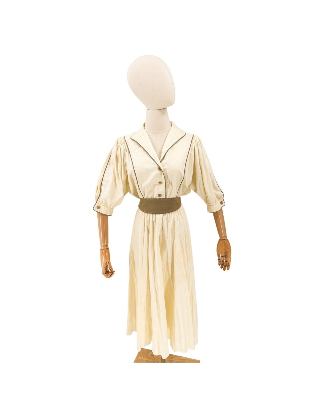Vintage 80s Albert Capraro Cream Cotton A-Line Midi Dress